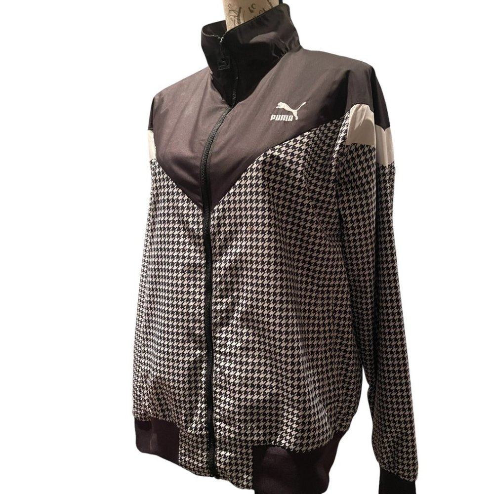 PUMA houndstooth  jacket mens  windbreaker retro  color block  black white M
